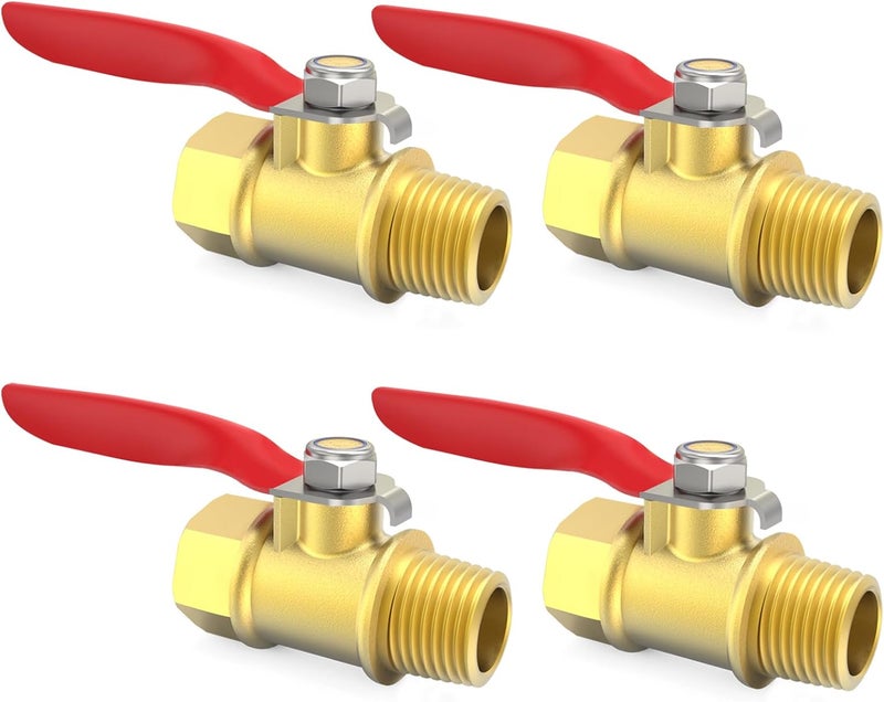 ChillWaves Brass Ball Valve, Air Compressor Ball Valve Shut Off Switch 1/4" NPT Male x 1/4" NPT Female Thread Pipe Fitting(4-PACK) - Image 1